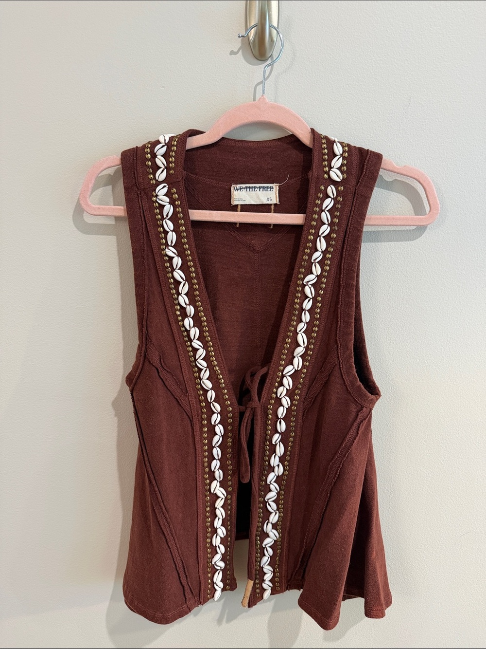 Free People Brown Embellished Tie-Front Tank